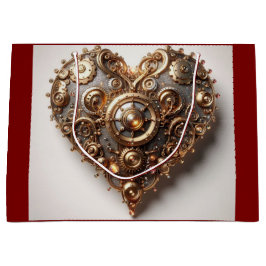Sacola Para Presentes Grande Coração de Engrenagem Mecânica Elegante Steampunk