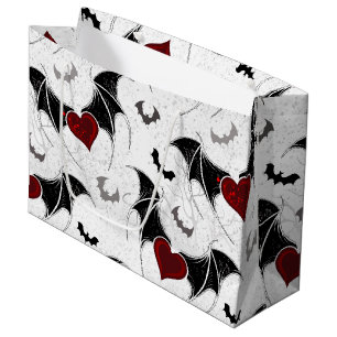 Sacola Para Presentes Grande Coração de Halloween com asas de morcego preto