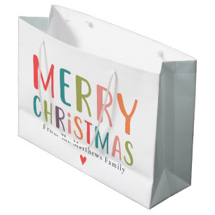 Sacola Para Presentes Grande Coração de Natal Feliz e Brilhante