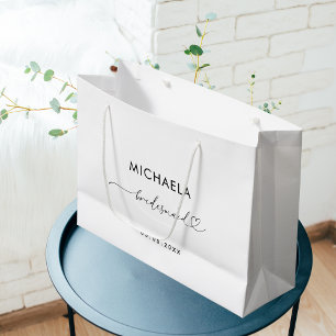 Sacola Para Presentes Grande Coração Romântica Script de Bridesmaid Minimalista