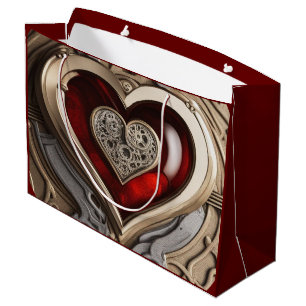 Sacola Para Presentes Grande Coração Steampunk - Amor Mecânico insípido