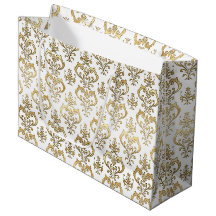 Corações Brancos e Dourados Elegantes Damask do Di