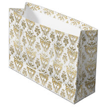 Corações Brancos e Dourados Elegantes Damask do Di