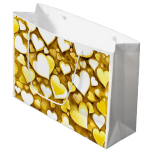Sacola Para Presentes Grande Corações de abstrato de Arte em Presente Dourado A