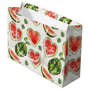 Sacola Para Presentes Grande Corações de Melancia Verde Vermelho Aniversário