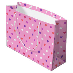 Sacola Para Presentes Grande Corações de polca a rosa