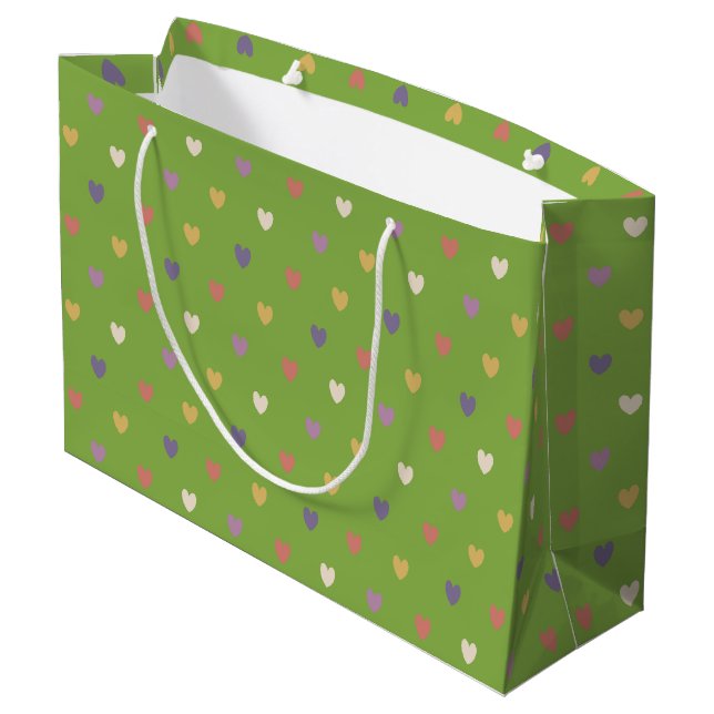 Sacola Para Presentes Grande Corações de polca em verde-verde (Verso inclinado)