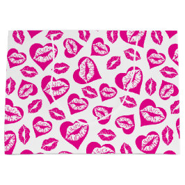 Sacola Para Presentes Grande Corações e beijos, rosa e branco