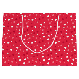 Sacola Para Presentes Grande Corações Pequenos Rosa e Branco Padrão