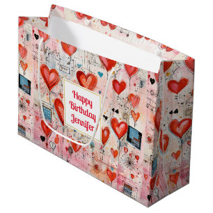 Sacola Para Presentes Grande Corações Vermelhos Padrão de Amor Caprichoso Anive