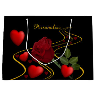 Sacola Para Presentes Grande Corações Vermelhos Românticos Elegantes Rosas F