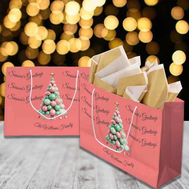 Sacola Para Presentes Grande Cores de Macaron de Natal Personalizadas (Criador carregado)