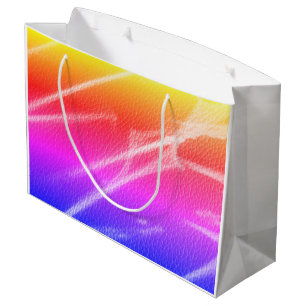 Sacola Para Presentes Grande Cores do arco-íris laranja claro NEON listras verm
