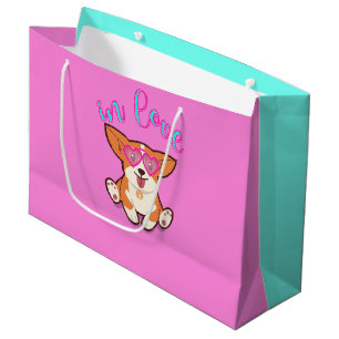 Sacola Para Presentes Grande corgi apaixonado