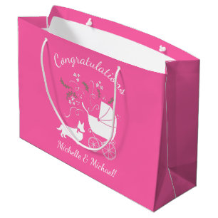 Sacola Para Presentes Grande Corgi Dog Chá de fraldas Pink Girl