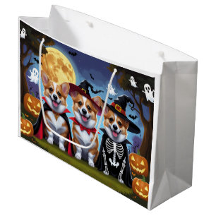 Sacola Para Presentes Grande Corgi Dogs Pumpkin Halloween Engraçado