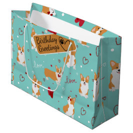 Sacola Para Presentes Grande Corgi Love Cartoon Patterno com Saudação Personali
