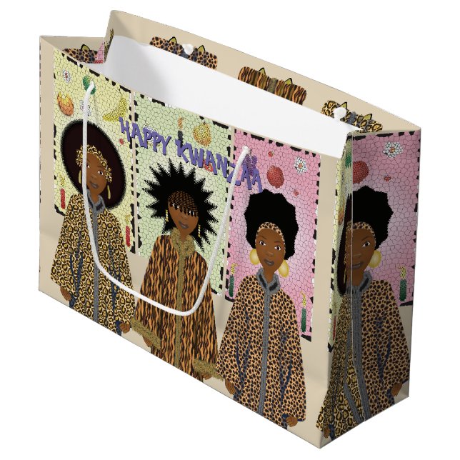 Sacola Para Presentes Grande Coro Afro-Americano de Kwanzaa (Frente inclinada)
