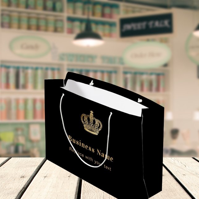 Sacola Para Presentes Grande Coroa real de ouro negro empresarial (Criador carregado)