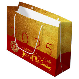 Sacola Para Presentes Grande Cortado com papel para Cobra chinês Dourado vermel