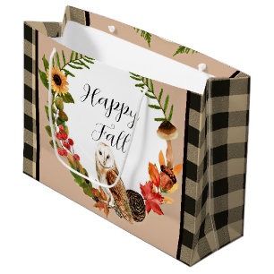 Sacola Para Presentes Grande Coruja e natureza com texto personalizável