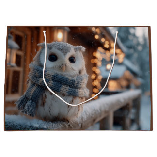 Sacola Para Presentes Grande Coruja pequena e fofa vestindo cachecol de inverno