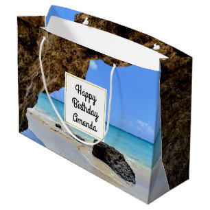Sacola Para Presentes Grande Costa Tropical de Praia com um Grande Aniversário