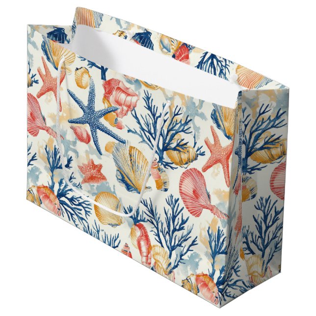 Sacola Para Presentes Grande Costeira russa - Conchas, Starfish, Recife (10) (Frente inclinada)
