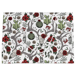 Sacola Para Presentes Grande Country Western Christmas Floral Reindeer Skull