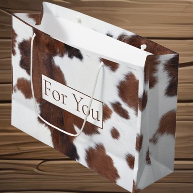 Sacola Para Presentes Grande Cowhide Castanho Branco Grande Saco para Presente (Gift with love using our Cowhide Brown White Large Gift Bag from Love Cows. )