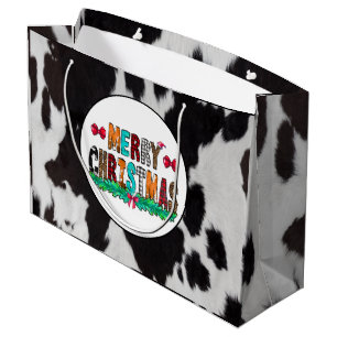 Sacola Para Presentes Grande Cowhide Preto Branco Feliz Natal Grande Saco de Pr