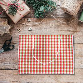 Sacola Para Presentes Grande Cozy Gingham Christmas Large Gift Bag