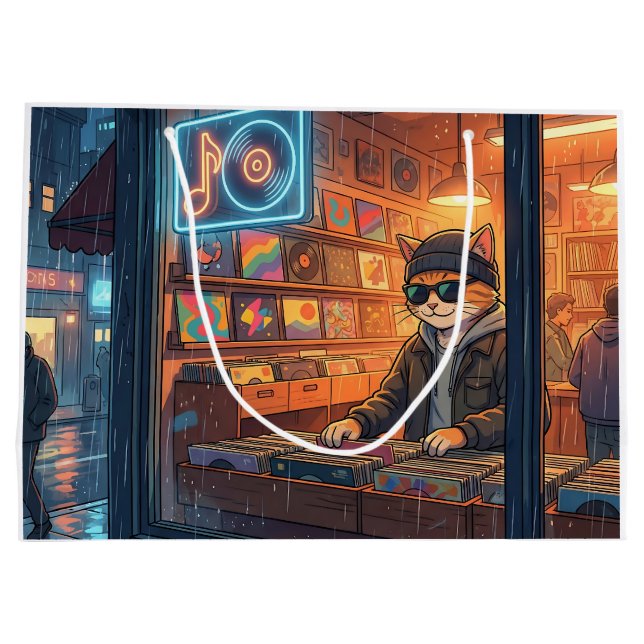 Sacola Para Presentes Grande Crate Digging at the Vinyl Store (Verso)