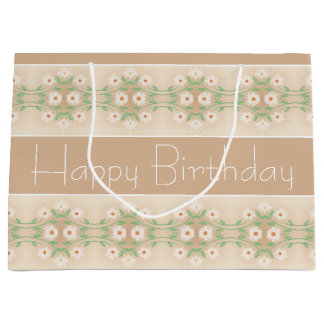 Sacola Para Presentes Grande Cream Beige Floral Acentuado