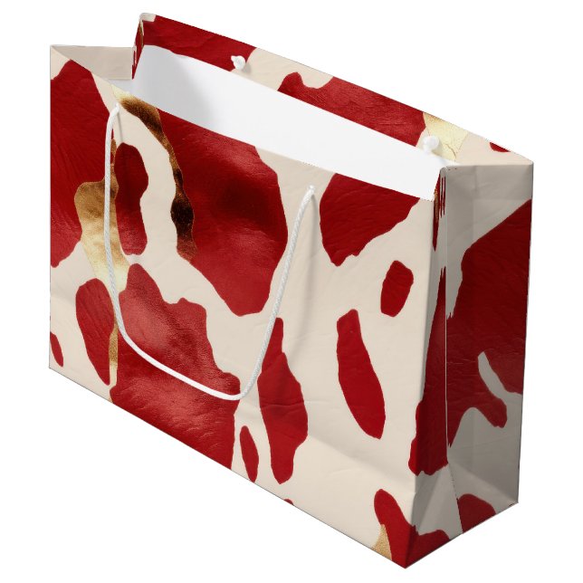 Sacola Para Presentes Grande Cream Red Dourado Western Cowhide Howdy (Frente inclinada)