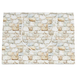 Sacola Para Presentes Grande Cream White Grey Faux Stones Birthday