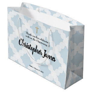 Sacola Para Presentes Grande Criança Personalizada Cruzada Dourada Azul