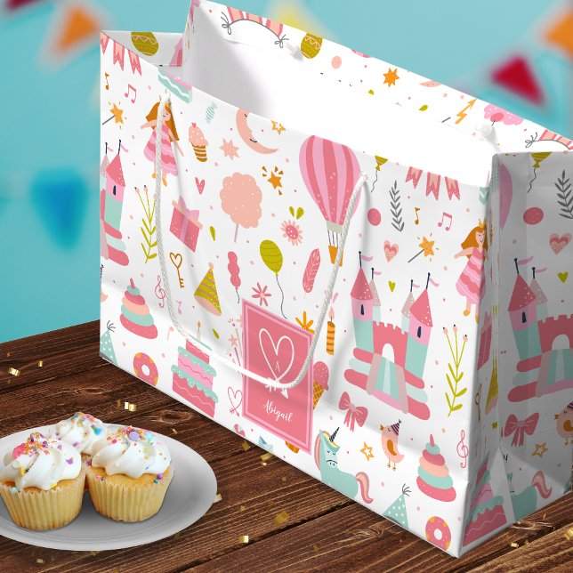 Sacola Para Presentes Grande Crianças com Monogramas, Padrão do Partido Unicórn (Criador carregado)