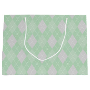 Sacola Para Presentes Grande Crianças de Padrão de Argyle Verde e Cinza