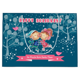 Sacola Para Presentes Grande Crianças de patinação | Nome personalizado Natal