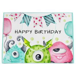 Sacola Para Presentes Grande Crianças Feliz Aniversário Bons Monstros