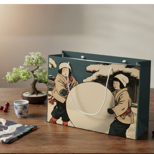 Sacola Para Presentes Grande Crianças japonesas rolando bolas de neve grandes