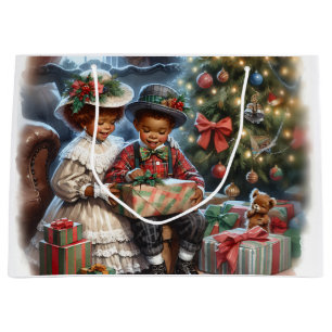 Sacola Para Presentes Grande Crianças Vintage Abrindo Presentes De Natal
