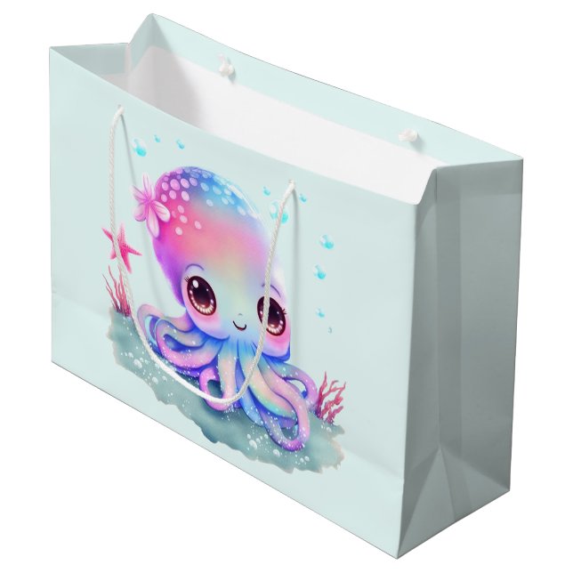 Sacola Para Presentes Grande Criatura do Mar de Octopus Cute (Frente inclinada)