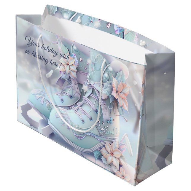 Sacola Para Presentes Grande Crie Seus Próprios Skates De Gelo De Natal Floral (Verso inclinado)