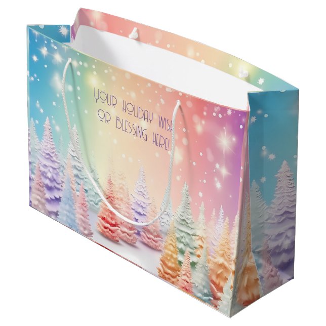 Sacola Para Presentes Grande Crie sua própria floresta de Natal do Arco-íris (Verso inclinado)