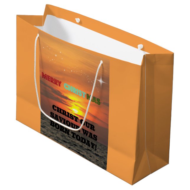 Sacola Para Presentes Grande Cristo Nosso Salvador Foi Nascer Hoje (Frente inclinada)