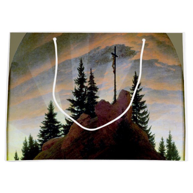 Sacola Para Presentes Grande Cruz nas Montanhas, Friedrich (Frente)