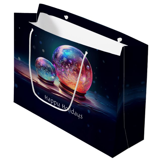 Sacola Para Presentes Grande Crystal Snowballs Christmas Holiday Gift Bag (Frente inclinada)