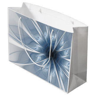Sacola Para Presentes Grande Cu de flor de fantasia fractal azul macio e tenra